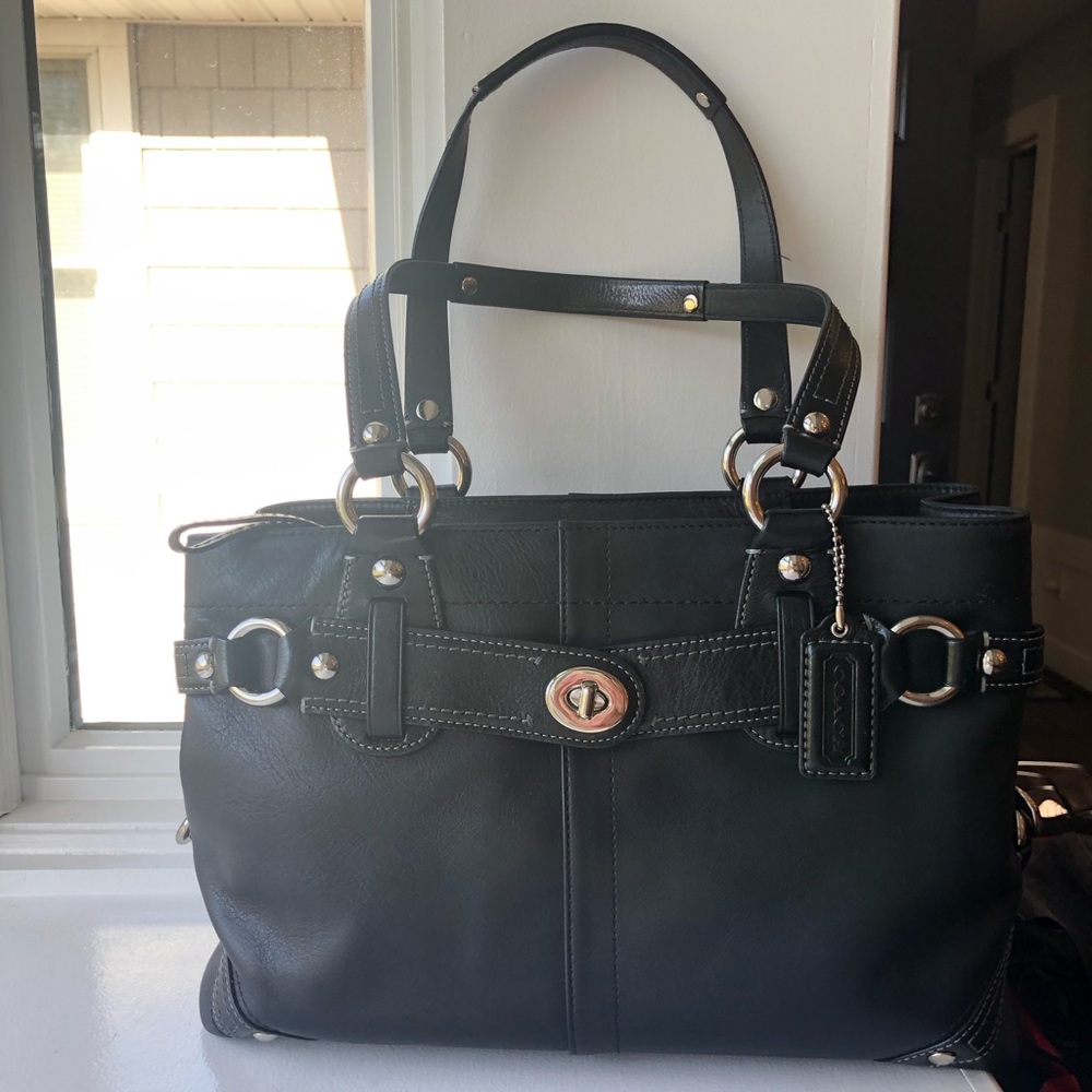 Coach Black Leather Tote Bag